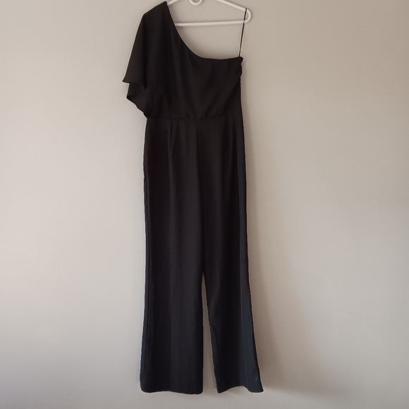 Venus One-Shoulder Draped Front Black Special Occasion Jumpsuit, Women's 10 - Picture 3 of 13